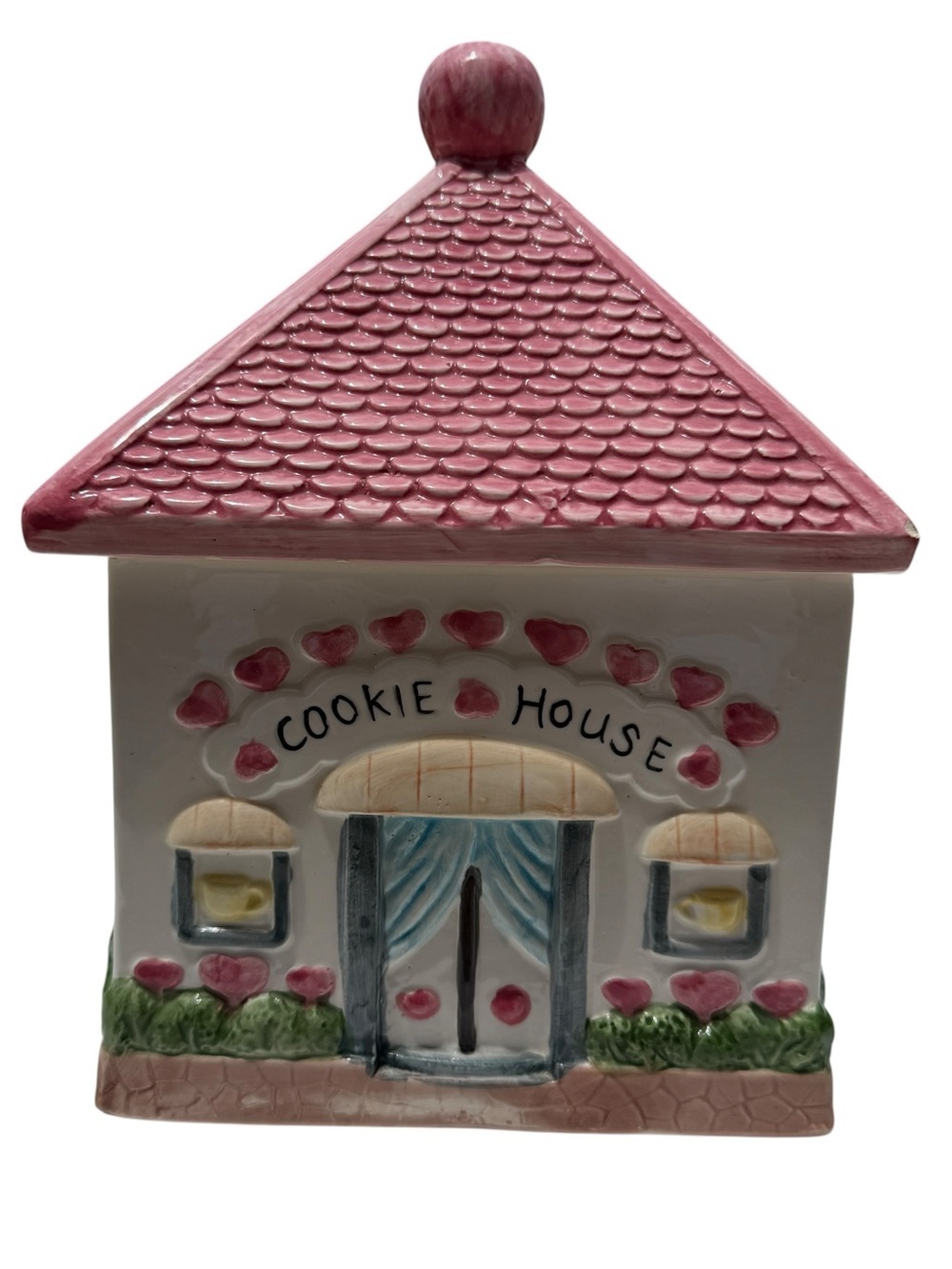 Vintage Pink Cottage Cookie House Cookie Jar Valentine Cottagecore Ceramic Decor